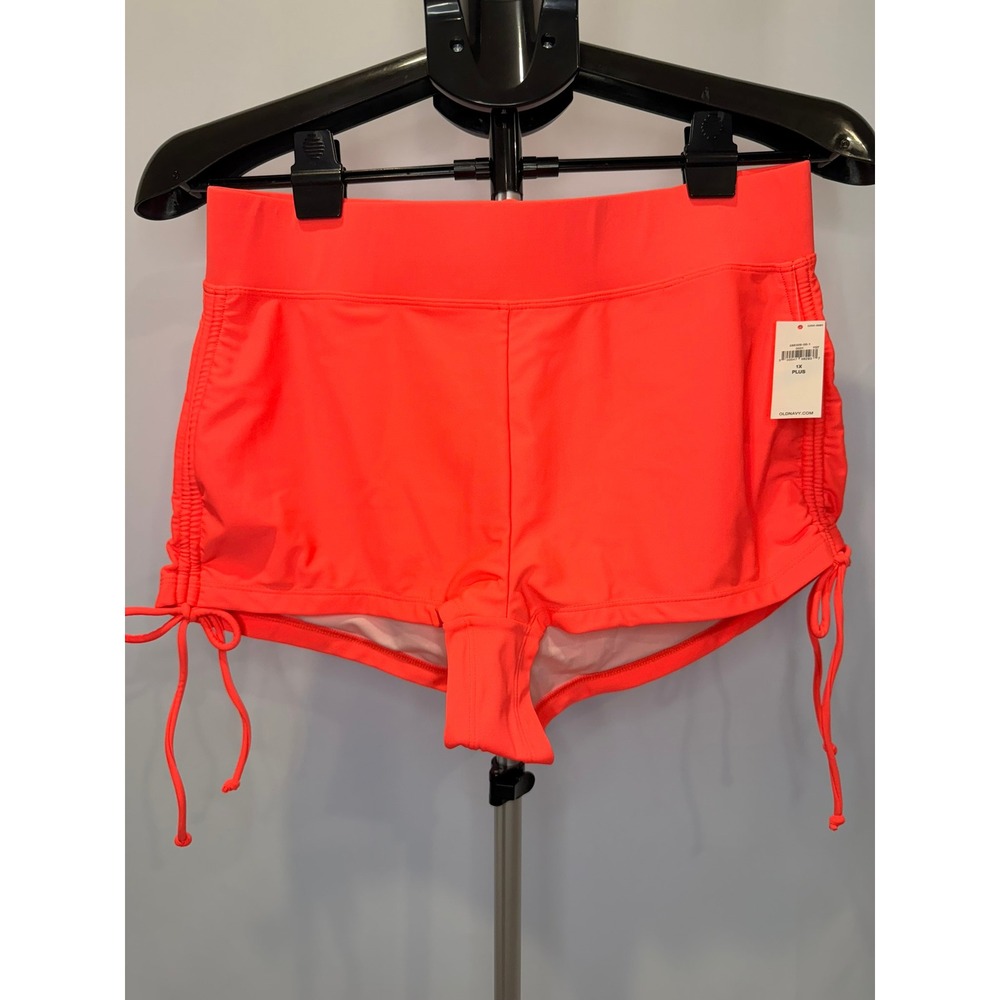 Old Navy Swim Shorts Neon Coral Ruched Cinch Side Women 1X